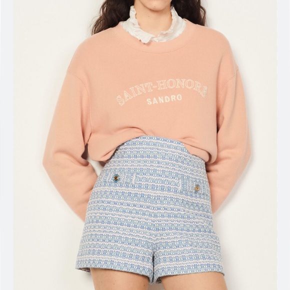 Sandro Blue and White Patterned Women Shorts - Picture 1 of 8